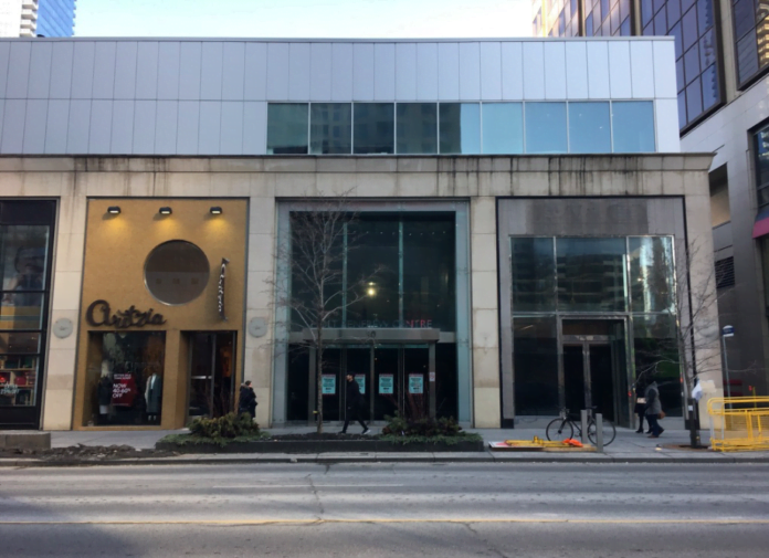 THE CURRENT ARITZIA STORE AT 50 BLOOR ST. W. WILL SEE ITS FACADE TRIPLE IN LENGTH, TAKING OVER THE FORMER ENTRANCE TO THE HOLT RENFREW CENTRE/HMV, AS WELL AS A RETAIL SPACE FORMERLY OCCUPIED BY BCBG. PHOTO: CRAIG PATTERSON