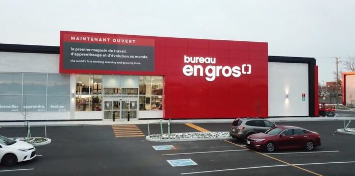 EXTERIOR OF NEW CONCEPT AT BUREAU EN GROS STORE IN KIRKLAND, QUEBEC.