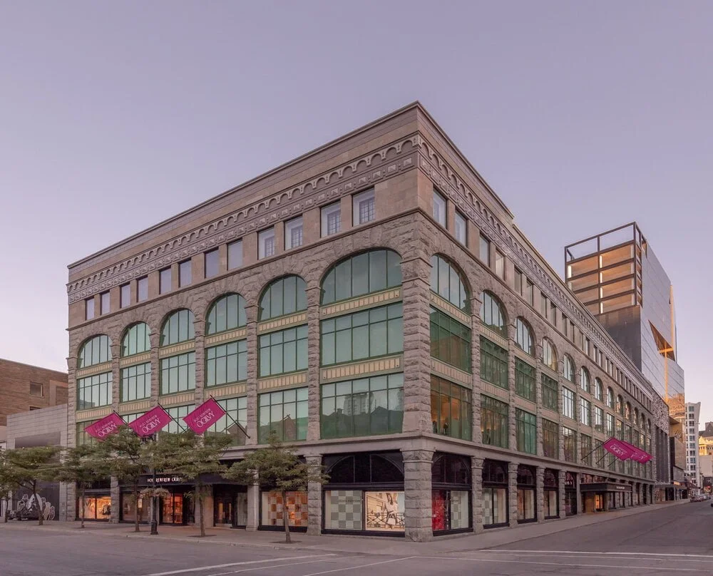 THE NEW EXTERIOR OF HOLT RENFREW OGILVY STORE IN MONTREAL IN JUNE 2020