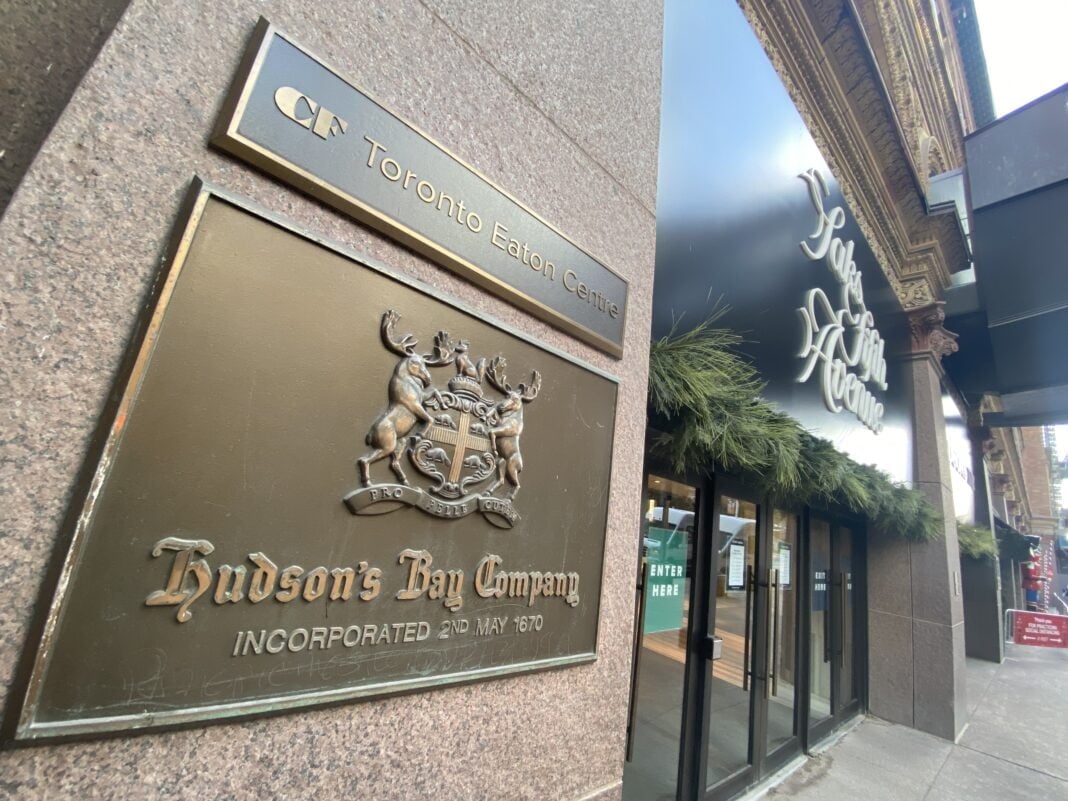 Hudson'sBay Company signage outside CF Toronto Eaton Centre. Photo: Dustin Fuhs