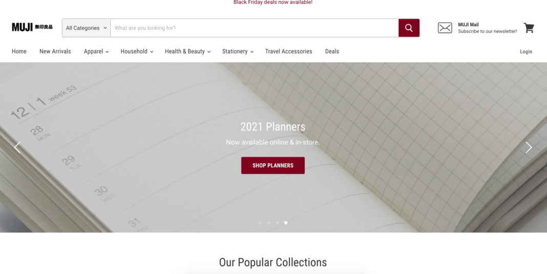Screenshot of new MUJI online store.