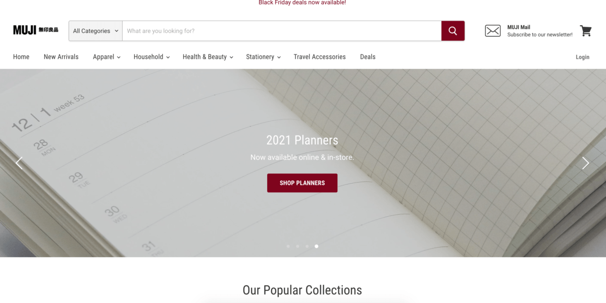 Screenshot of new MUJI online store.