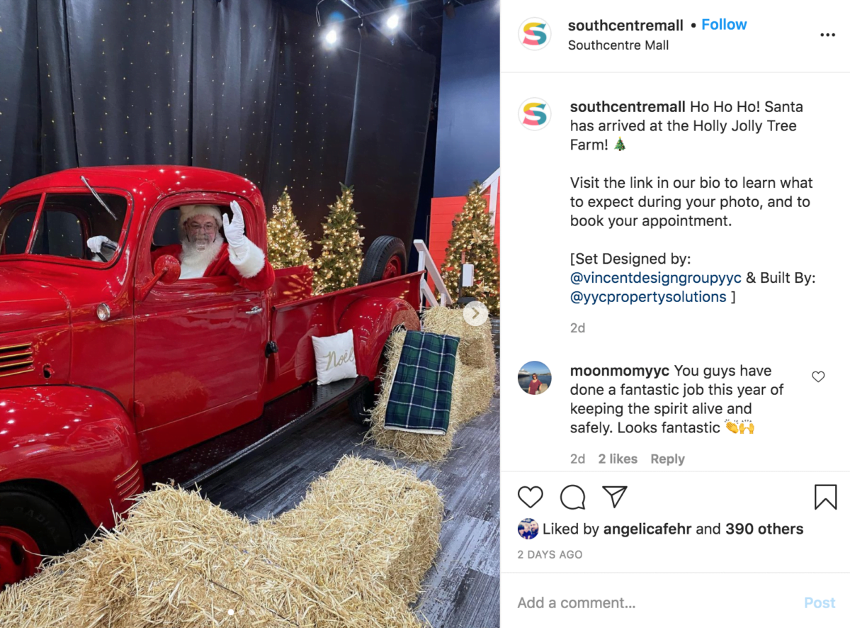 Southcentre Mall's Santa Instagram announcement