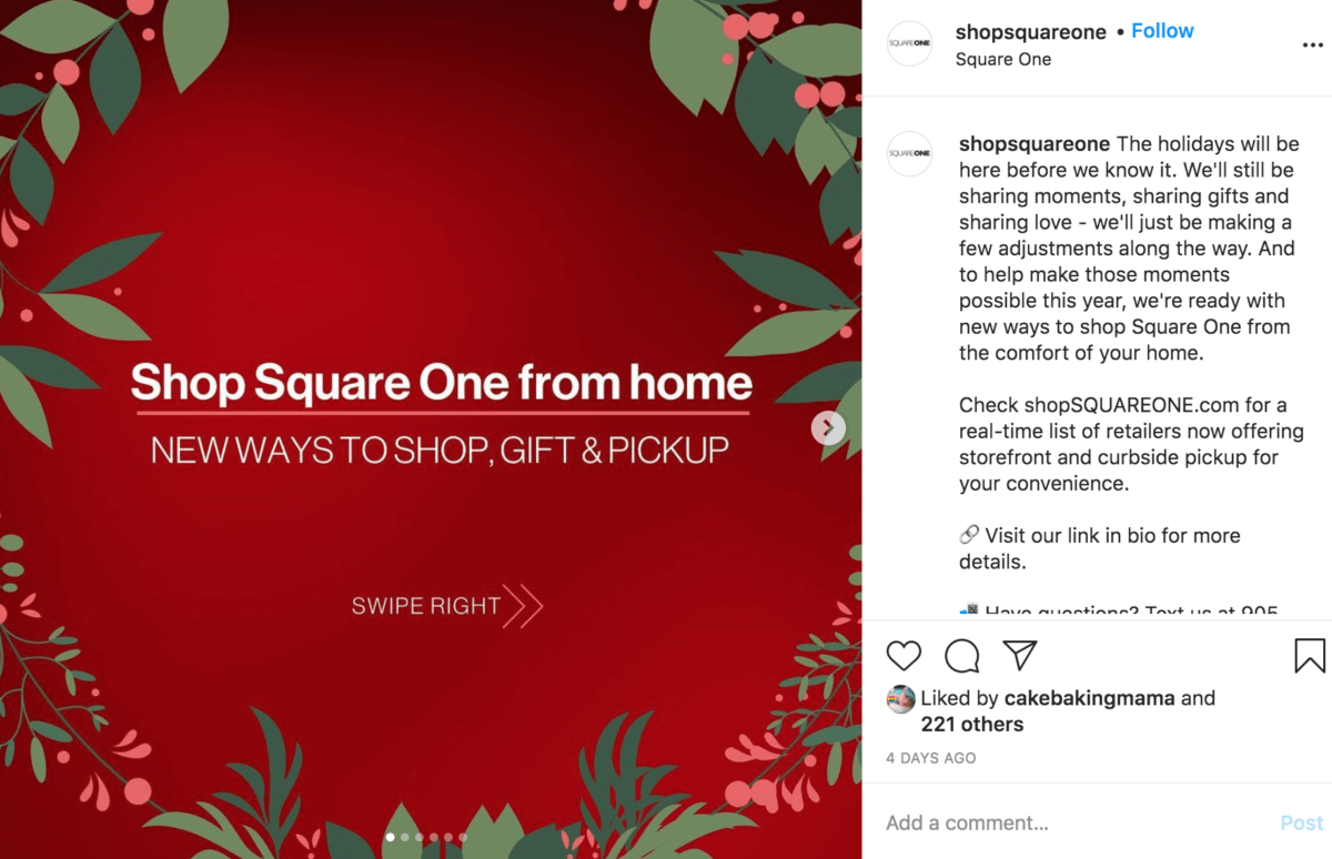 Screenshot of Square One's Instagram