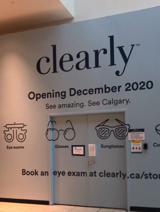 Exterior of new Clearly store in the CF Chinook Centre. Photo taken in late November. Photo: Retail Insider 