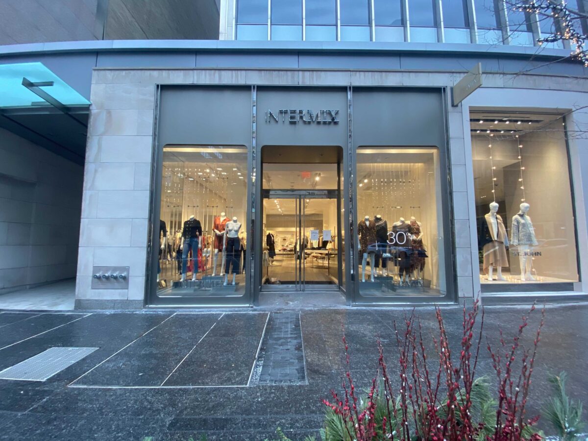 Exterior of Intermix store before the brand's imminent departure from Canada. Photo: Craig Patterson