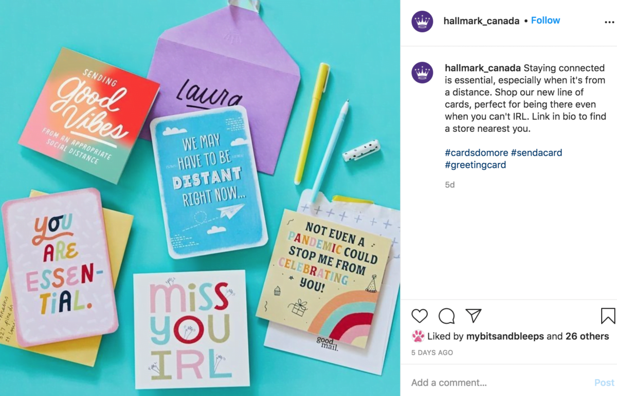 Screenshot of Hallmark Canada Instagram