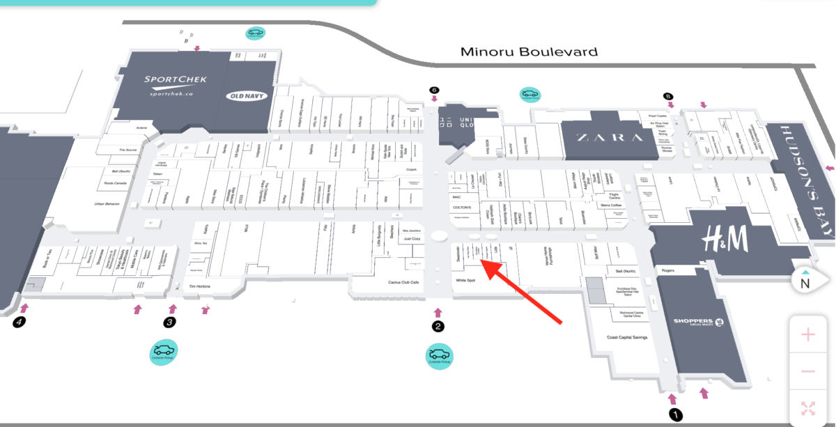 Map of the CF Richmond Centre showing the location of new The history of Whoo store.