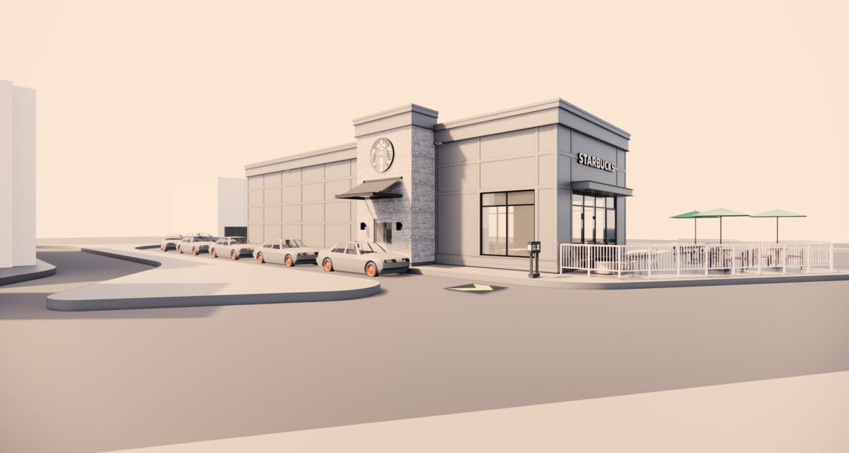 Rendering of Starbucks Canada's first sustainably-constructed drive-thru cafe. Rendering: Starbucks