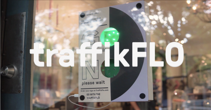 traffikflo TraffikFlo logo posted in front of TraffikFlo lights in store window. Photo: TraffikFlo Facebook