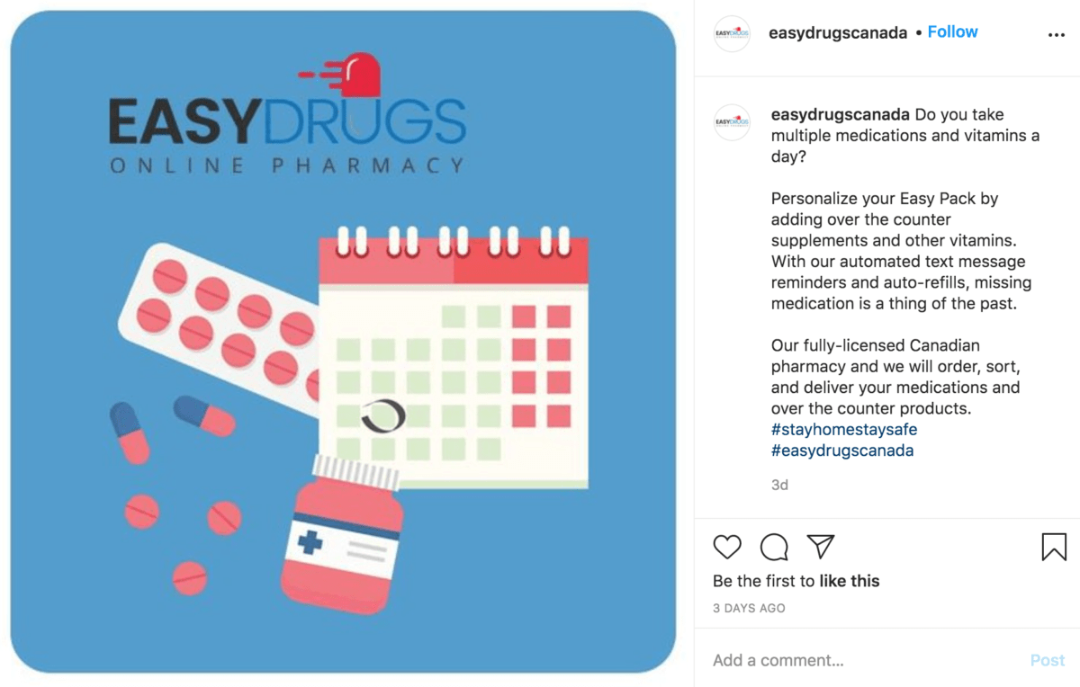 EasyDrugs delivery service Instagram post