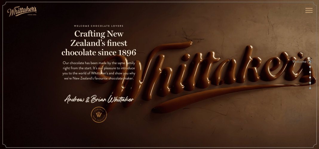 Screenshot of Whittaker's homepage on its new Canadian bespoke website.