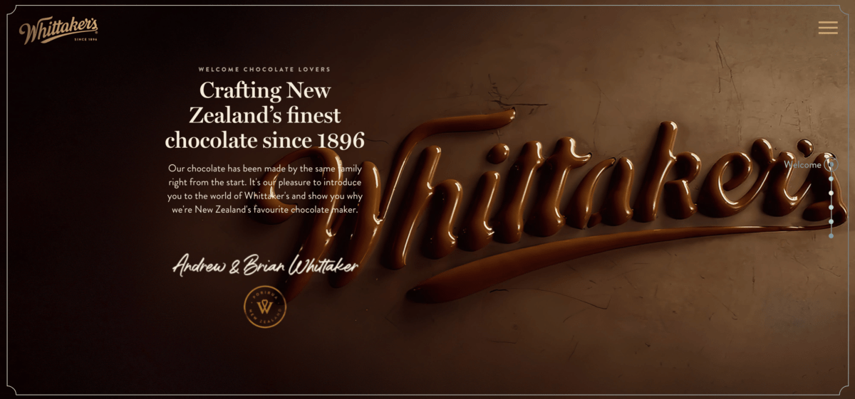 Screenshot of Whittaker's homepage on its new Canadian bespoke website.