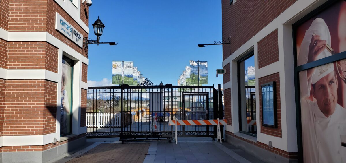 Blocked off future entrance to Phase Three from existing Phase One at McArthur Glen Vancouver