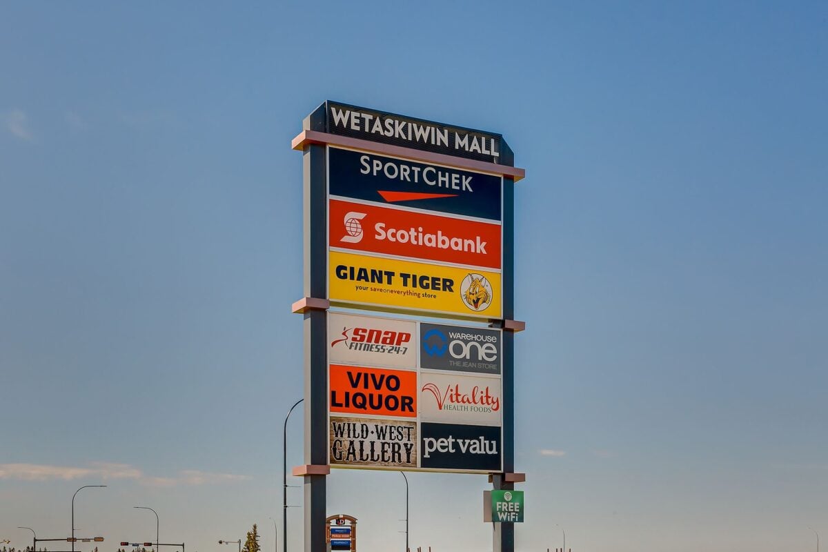 Wetaskiwin Mall sign. Photo: Wetaskiwin Mall