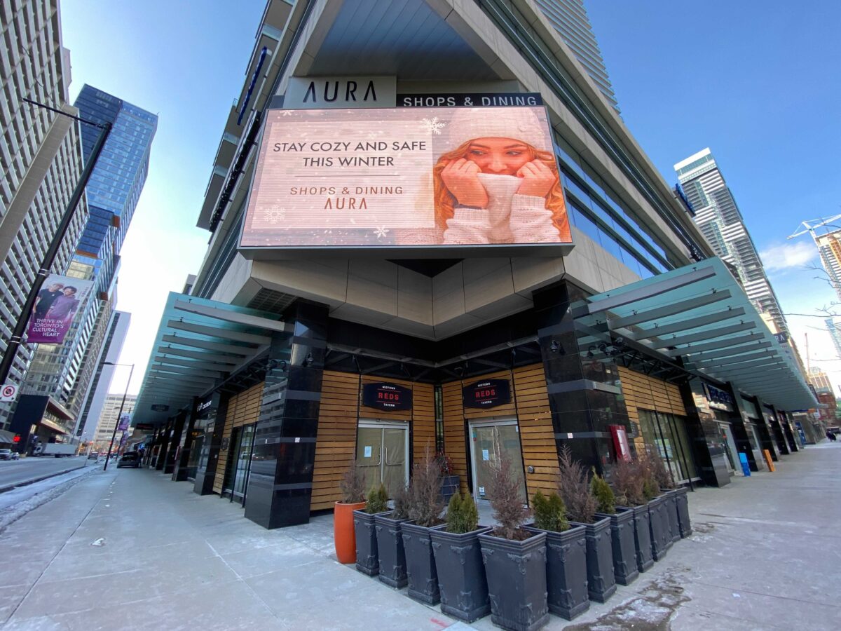 Exterior south west corner of Aura centre where three restaurants are closing. Photo: Dustin Fuhs 
