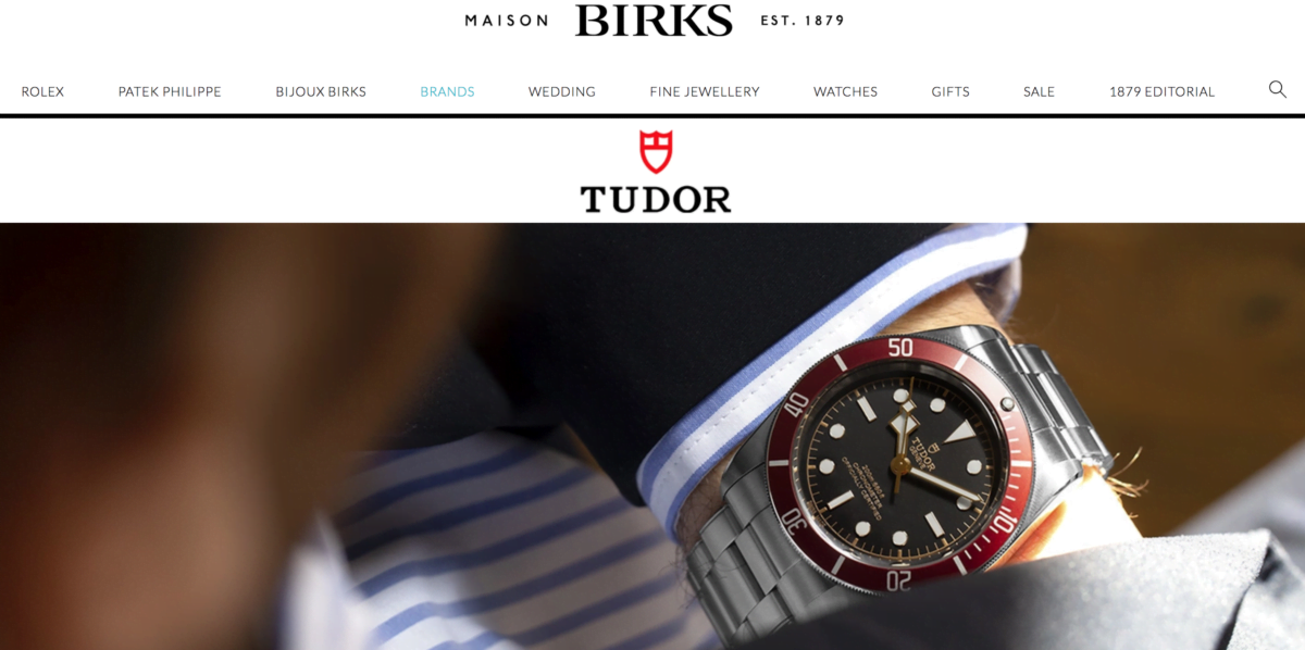 Screenshot of Maison Birks website showcasing its range of TUDOR watches fro sale. 
