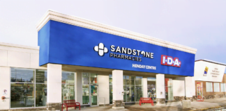 Private COVID-19 PCR Testing Arrives at Small-Town Alberta Pharmacies in Under-Serviced Areas Exterior of Sandstone Pharmacy in Innisfail, Alberta. Photo: Sandstone Pharmacy Facebook