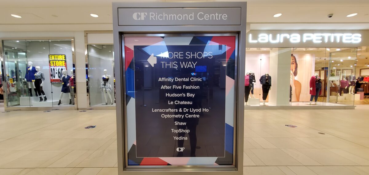 Wayfinding Sign at CF Richmond Centre at Laura and Le Chateau.