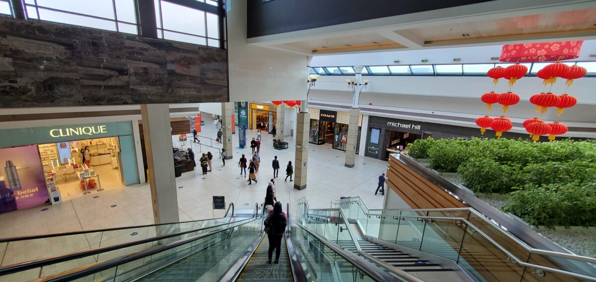 Descending from the Dining Terrance on Level 2 to the Main Galleria at CF Richmond Centre.