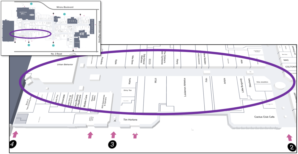 Lower Left Tour Zone on Mall Map of CF Richmond Centre.