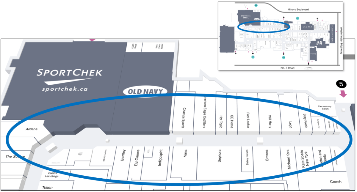 Upper Left Tour Zone on Mall Map of CF Richmond Centre