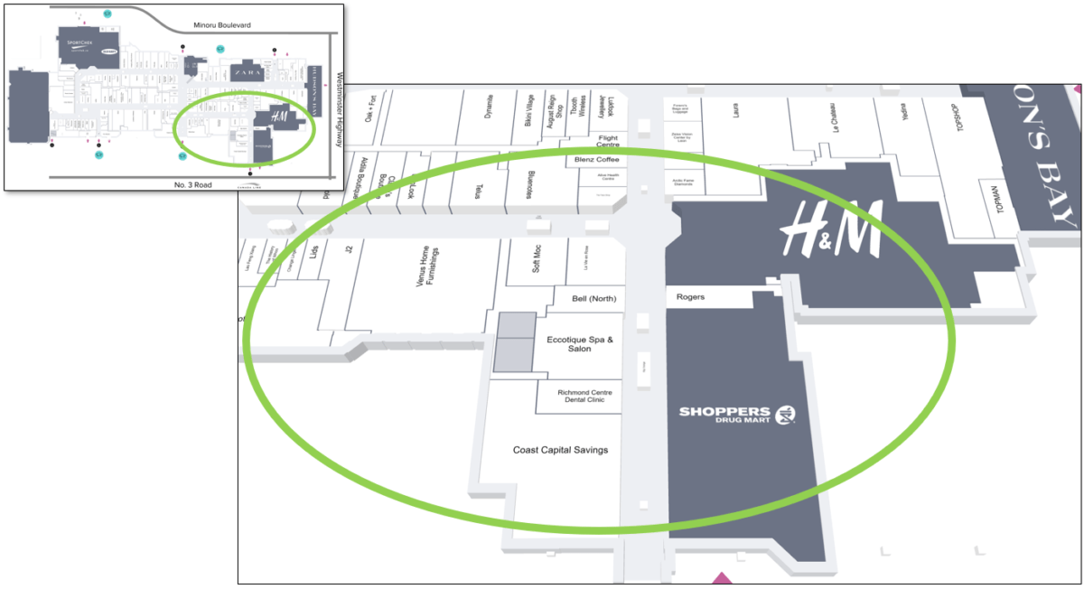 Lower Right Tour Zone on Mall Map of CF Richmond Centre