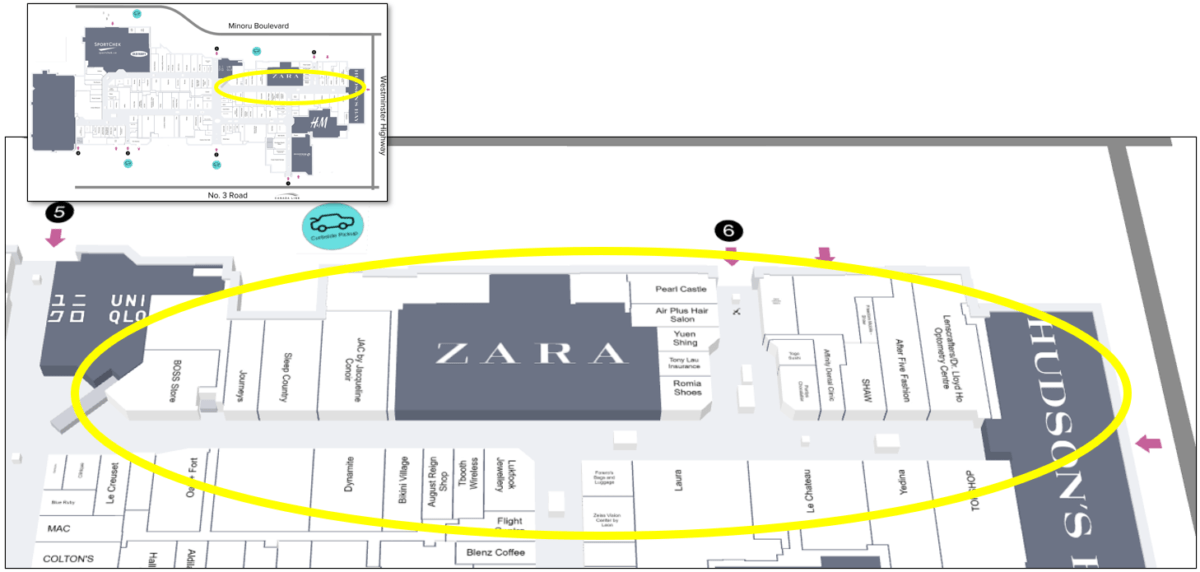 Upper Right Tour Zone on Mall Map of CF Richmond Centre