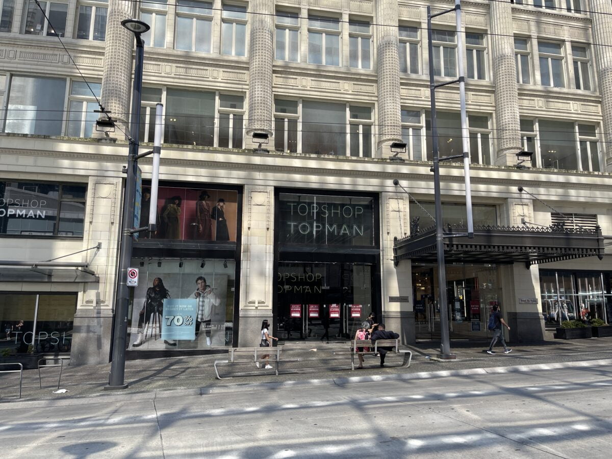 TopShop at Hudson's Bay off Granville Street in Vancouver (July 2021)