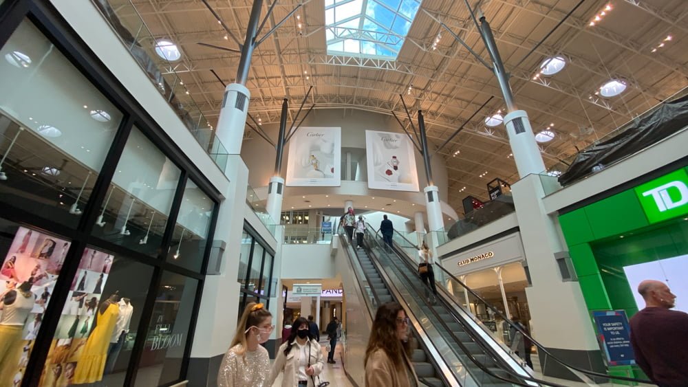 Centre escalators from lower level at CF Chinook Centre