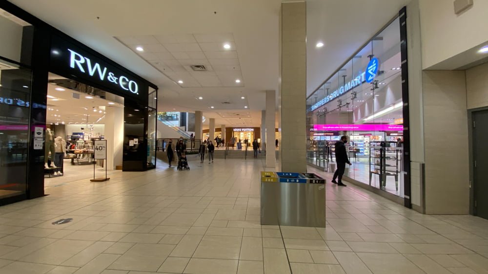 Between RW&Co. and Shoppers before entering the North-West End on CF Chinook Centre’s Lower Level