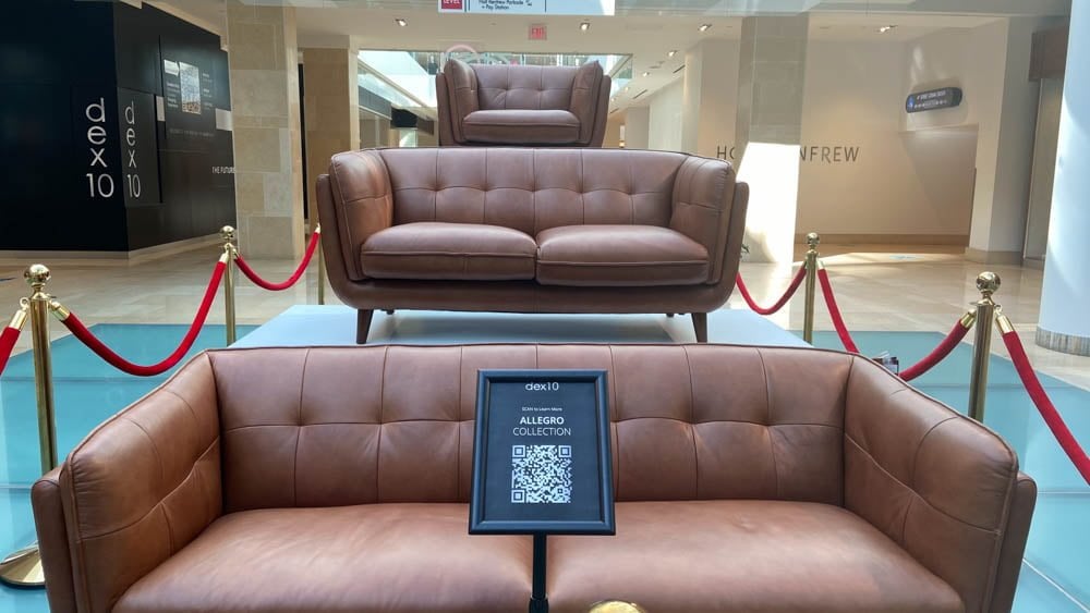 Couch display outside of DEX 10 at "The Core" in Calgary