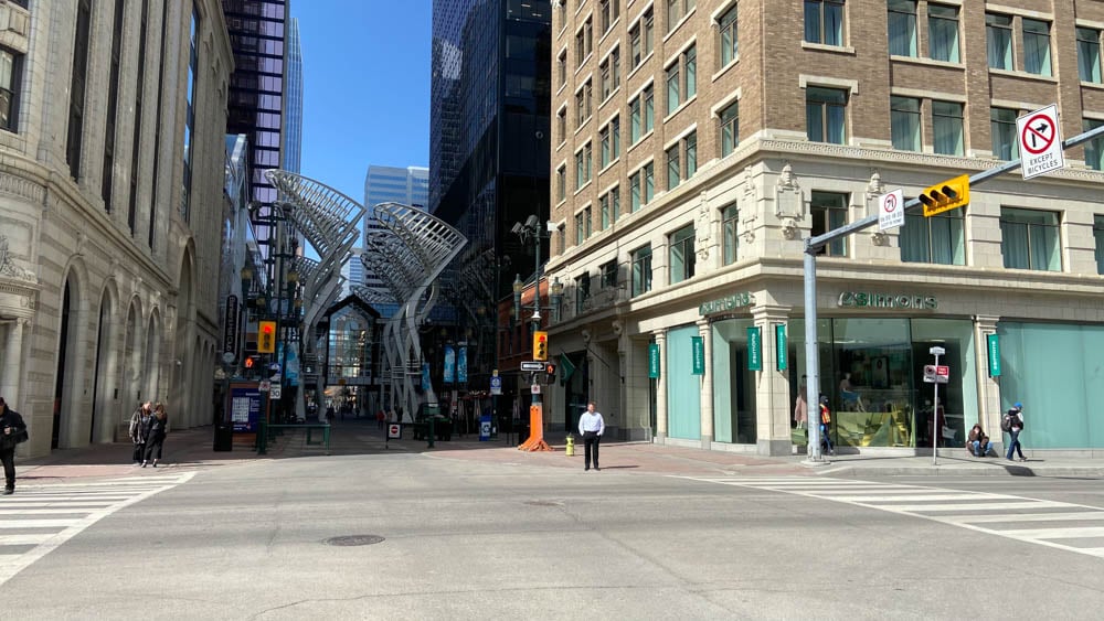 The Tree Galleria seen from 2nd Street SW outside of La Maison Simons at "The Core" in Calgary