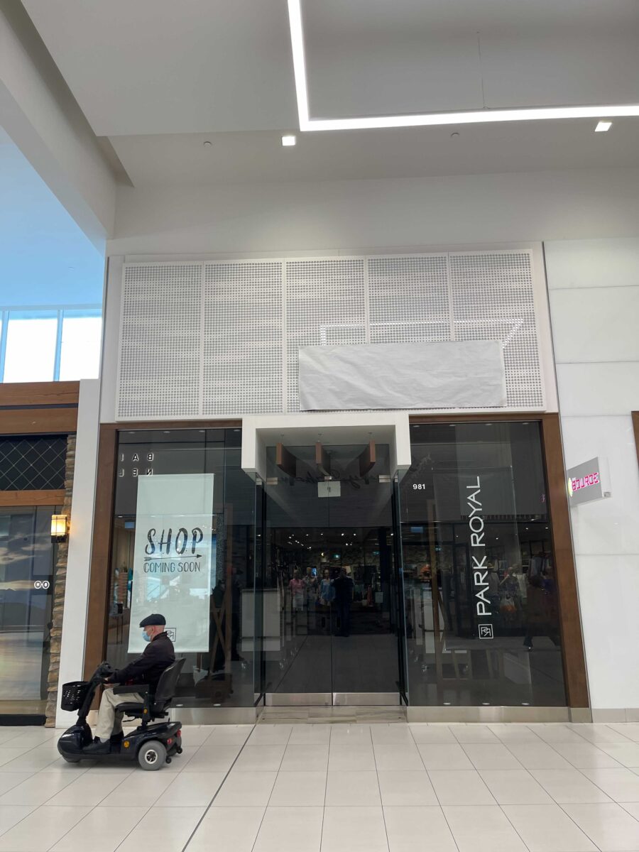 Former location of SwimCo at Park Royal in West Vancouver in May 2021.