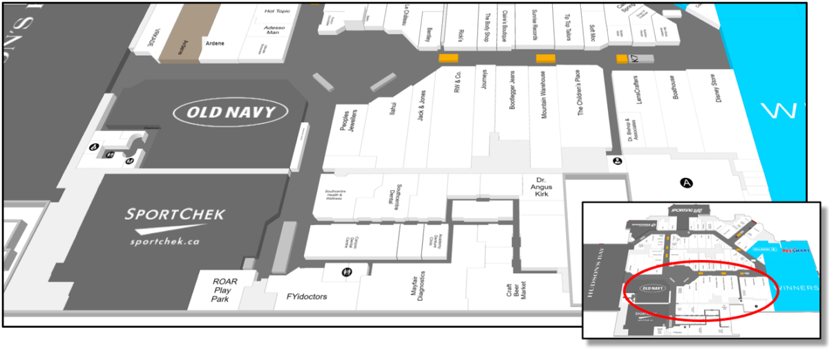 Lower Level, South side of SouthCentre Mall Tour Zone