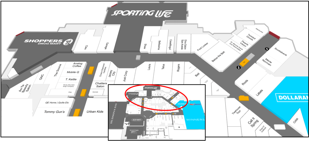 Lower Level, North side of SouthCentre Mall Tour Zone