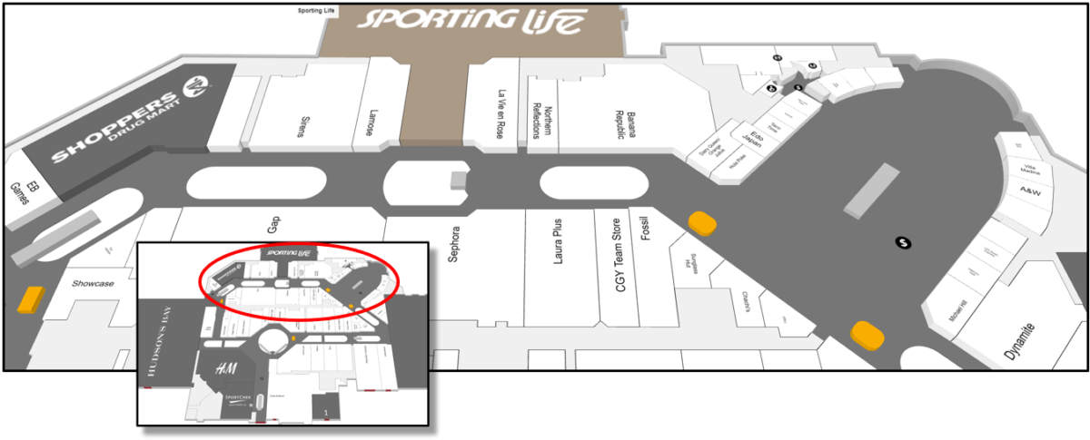 Upper Level, North side of SouthCentre Mall Tour Zone