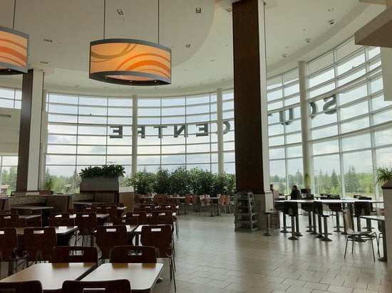 Interior food court seating area at SouthCentre Mall in Calgary