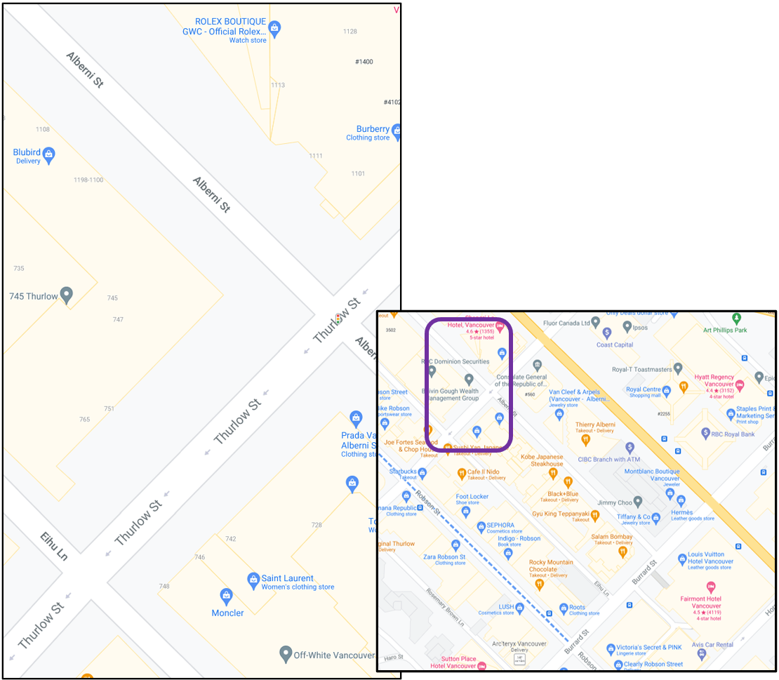 Intersection of Thurlow and Alberni Street in Vancouver