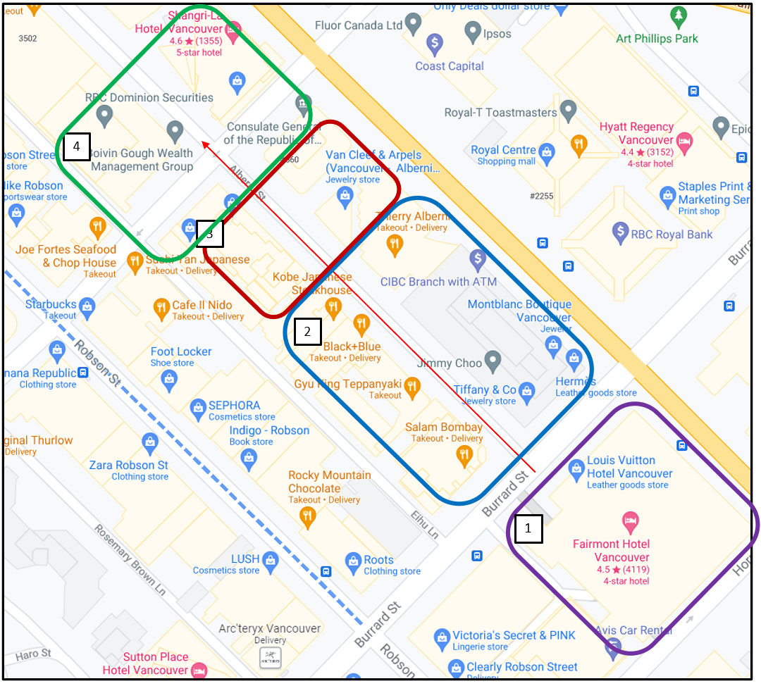 Retail Profile 'Tour Zones' for Alberni Street