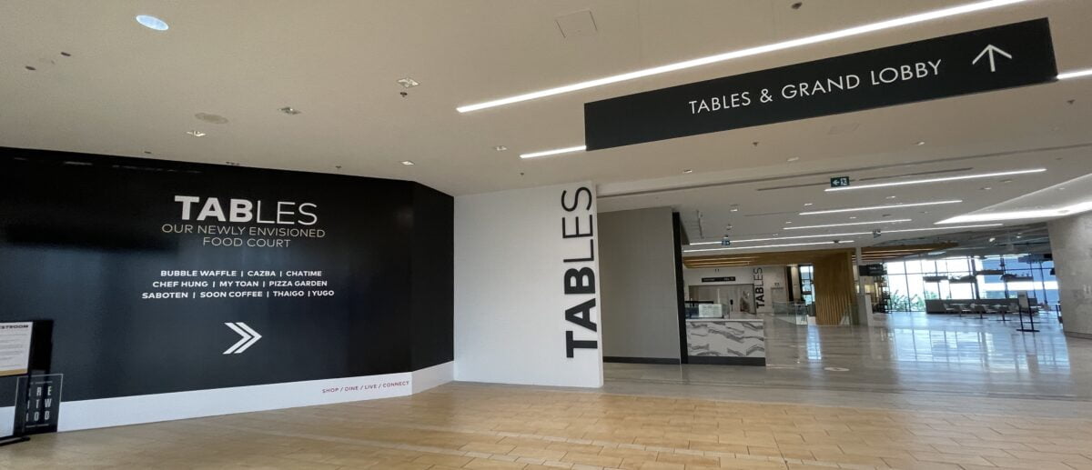 Tables entrance from pre-existing Interior Centre