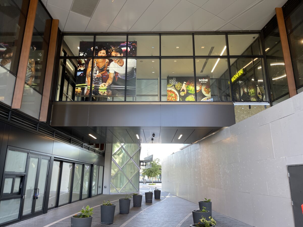 The Rec Room entrance on 2nd level from Town Center Plaza level looking upwards at The Amazing Brentwood