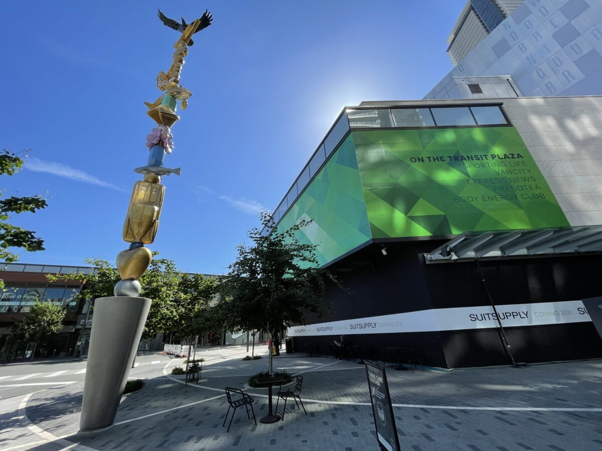 "Charm Bracelet" by Douglas Coupland next to the future location of Suit Supply at The Amazing Brentwood