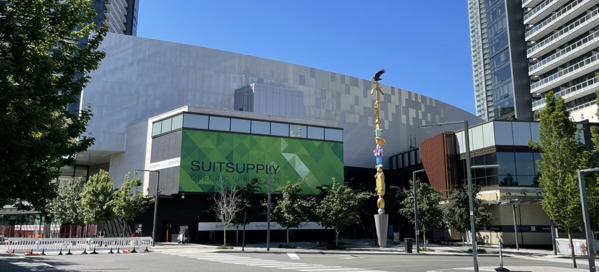 Future location of Suit Supply and "Charm Bracelet" (Douglas Coupland) from Brentwood Boulevard