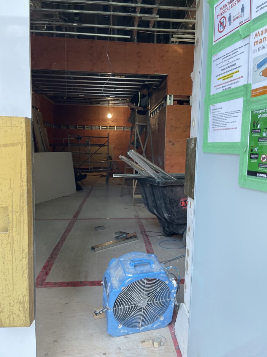 Interior construction underway at Thom Browne on Thurlow Street in Vancouver
