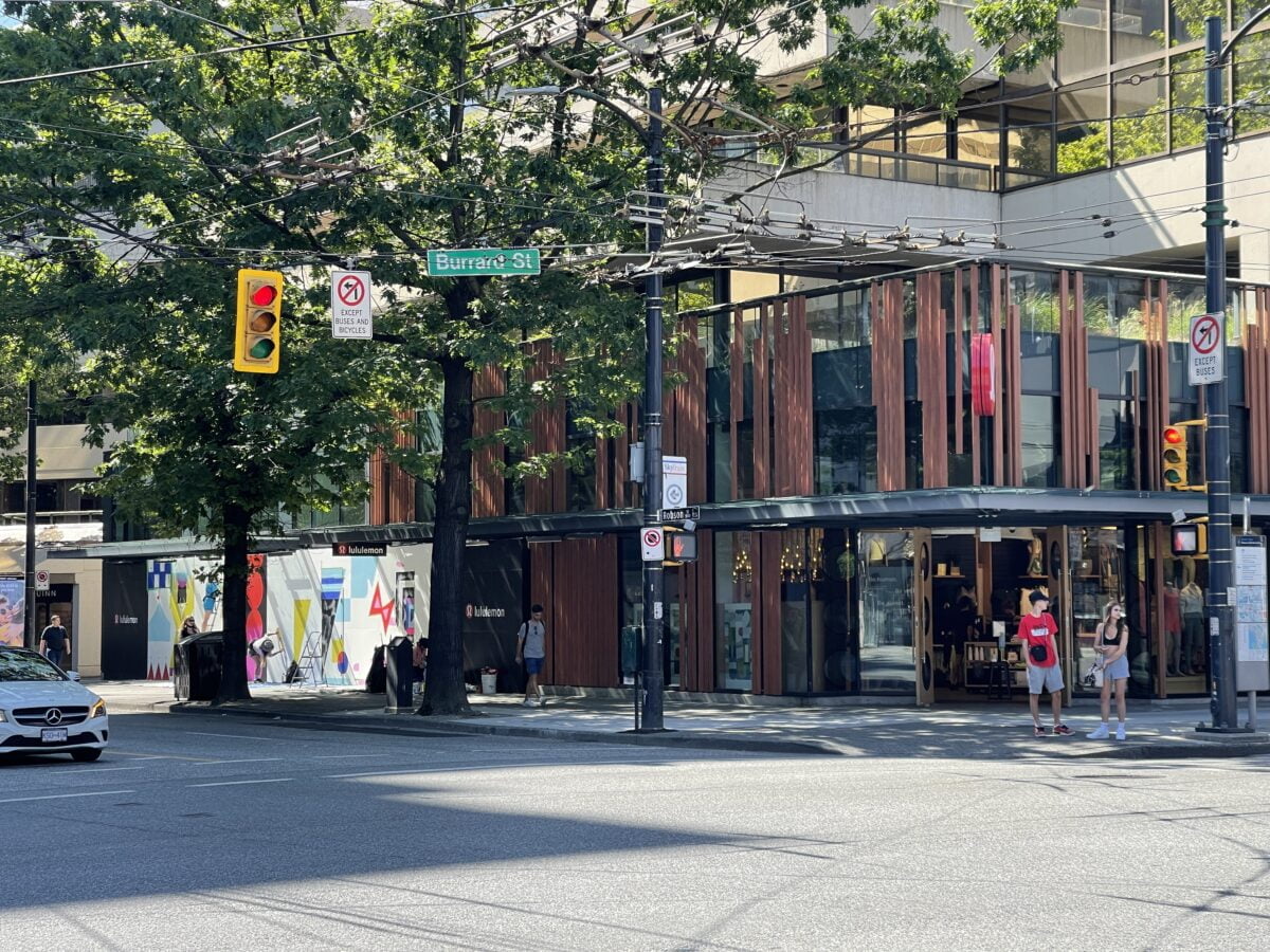Lululemon flagship on Robson Street in Vancouver with annexed former-UGG next door with Lululemon signage installed