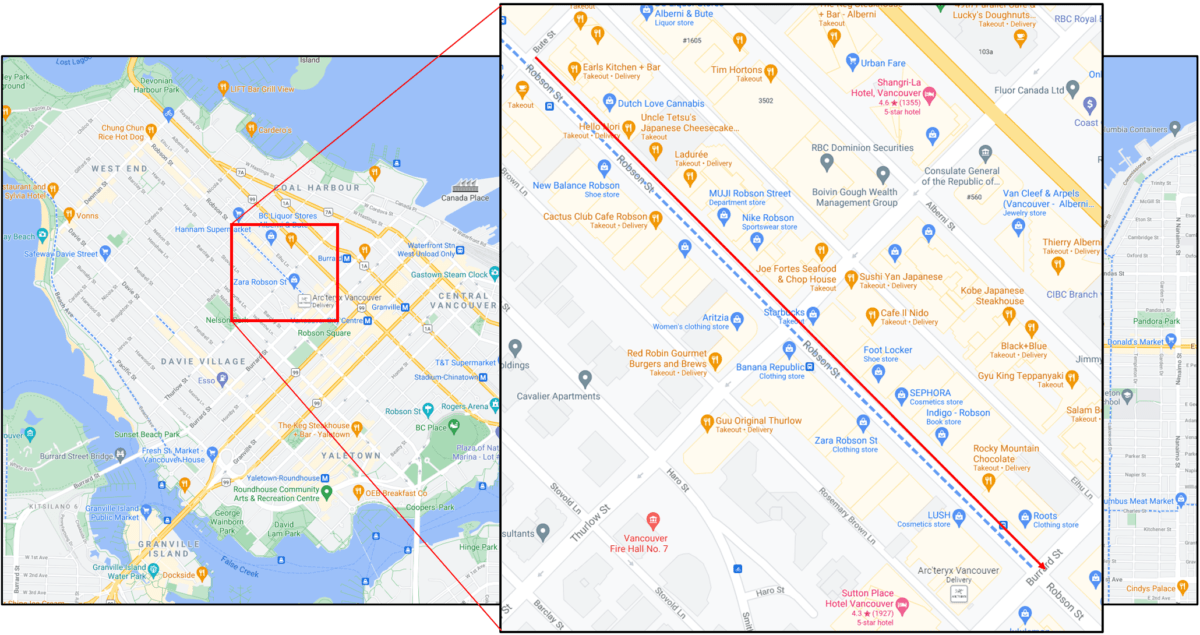 Robson Street (Between Bute Street and Burrard Street) in Vancouver