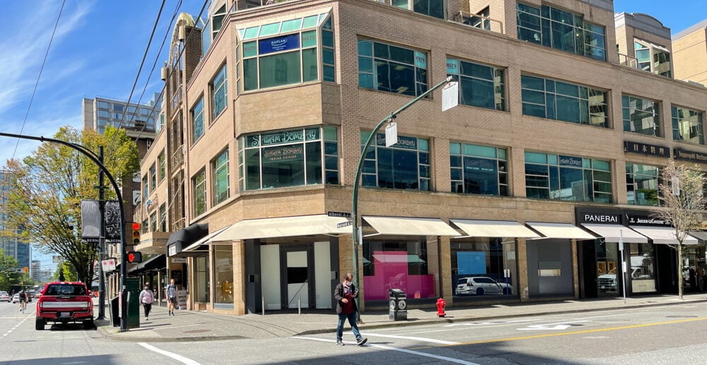 Former Hermès on Alberni Street at Burrard Street in Vancouver (June 2021)