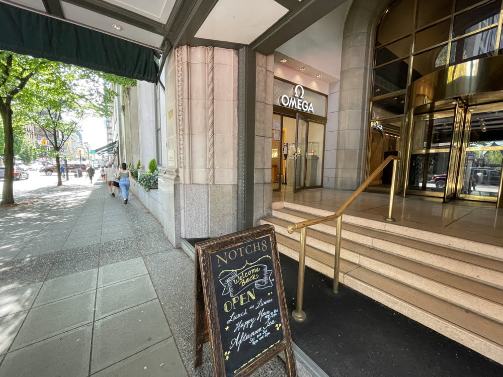 OMEGA exterior at Fairmont Hotel Vancouver (June 2021)