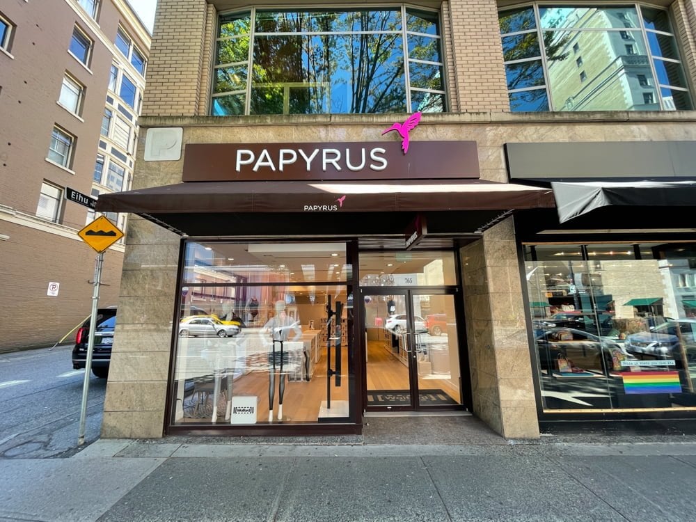 New Wolford location on Burrard Street in former Papyrus location in Vancouver (June 2021)